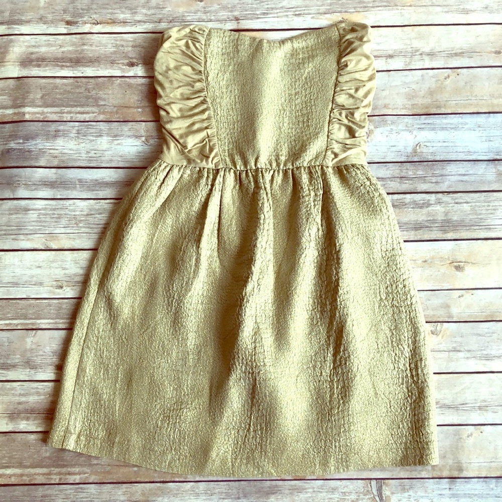 EUC Eight Sixty Strapless Gold Dress
